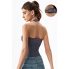 QINSEN Women’s Backless Halter Tank Top Button Closure Square Neck Double Line Casual Daily Top Going Out Cami(Dark Grey)
