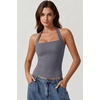 QINSEN Women’s Backless Halter Tank Top Button Closure Square Neck Double Line Casual Daily Top Going Out Cami(Dark Grey)