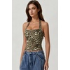 QINSEN Women’s Backless Halter Tank Top Button Closure Square Neck Double Line Casual Daily Top Going Out Cami(Leopard Print)