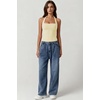 QINSEN Women’s Backless Halter Tank Top Button Closure Square Neck Double Line Casual Daily Top Going Out Cami(Light Yellow)