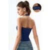 QINSEN Women’s Backless Halter Tank Top Button Closure Square Neck Double Line Casual Daily Top Going Out Cami(Navy)