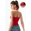 QINSEN Women’s Backless Halter Tank Top Button Closure Square Neck Double Line Casual Daily Top Going Out Cami(Red)