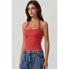QINSEN Women’s Backless Halter Tank Top Button Closure Square Neck Double Line Casual Daily Top Going Out Cami(Red With White Dots)