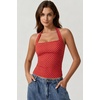 QINSEN Women’s Backless Halter Tank Top Button Closure Square Neck Double Line Casual Daily Top Going Out Cami(Red With White Dots)