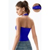 QINSEN Women’s Backless Halter Tank Top Button Closure Square Neck Double Line Casual Daily Top Going Out Cami(Sapphire)