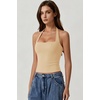 QINSEN Women’s Backless Halter Tank Top Button Closure Square Neck Double Line Casual Daily Top Going Out Cami(Tan)