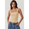 QINSEN Women’s Backless Halter Tank Top Button Closure Square Neck Double Line Casual Daily Top Going Out Cami(Tan)
