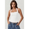 QINSEN Women’s Backless Halter Tank Top Button Closure Square Neck Double Line Casual Daily Top Going Out Cami(White)