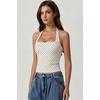 QINSEN Women’s Backless Halter Tank Top Button Closure Square Neck Double Line Casual Daily Top Going Out Cami(White With Black Pots)