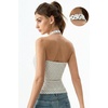 QINSEN Women’s Backless Halter Tank Top Button Closure Square Neck Double Line Casual Daily Top Going Out Cami(White With Black Pots)