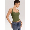 QINSEN Womens Tank Tops with Built in Bras Square Neck Double Lined Basic Sleeveless Workout Tops(Army Green)