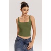 QINSEN Womens Tank Tops with Built in Bras Square Neck Double Lined Basic Sleeveless Workout Tops(Army Green)