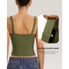 QINSEN Womens Tank Tops with Built in Bras Square Neck Double Lined Basic Sleeveless Workout Tops(Army Green)