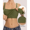 QINSEN Womens Tank Tops with Built in Bras Square Neck Double Lined Basic Sleeveless Workout Tops(Army Green)