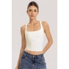 QINSEN Womens Tank Tops with Built in Bras Square Neck Double Lined Basic Sleeveless Workout Tops(Beige)