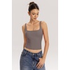 QINSEN Womens Tank Tops with Built in Bras Square Neck Double Lined Basic Sleeveless Workout Tops(Dark Grey)