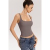 QINSEN Womens Tank Tops with Built in Bras Square Neck Double Lined Basic Sleeveless Workout Tops(Dark Grey)