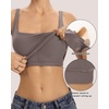 QINSEN Womens Tank Tops with Built in Bras Square Neck Double Lined Basic Sleeveless Workout Tops(Dark Grey)