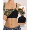 QINSEN Womens Tank Tops with Built in Bras Square Neck Double Lined Basic Sleeveless Workout Tops(Leopard)