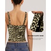 QINSEN Womens Tank Tops with Built in Bras Square Neck Double Lined Basic Sleeveless Workout Tops(Leopard)