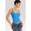 QINSEN Womens Tank Tops with Built in Bras Square Neck Double Lined Basic Sleeveless Workout Tops(Peacock Blue)