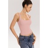 QINSEN Womens Tank Tops with Built in Bras Square Neck Double Lined Basic Sleeveless Workout Tops(Pink)