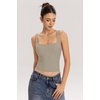 QINSEN Womens Tank Tops with Built in Bras Square Neck Double Lined Basic Sleeveless Workout Tops(Tan)