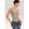 QINSEN Womens Tank Tops with Built in Bras Square Neck Double Lined Basic Sleeveless Workout Tops(Taupe Gray)