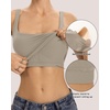 QINSEN Womens Tank Tops with Built in Bras Square Neck Double Lined Basic Sleeveless Workout Tops(Taupe Gray)