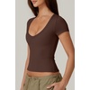 QINSEN Women’s Sexy Deep V Neck T Shirts Double Lined Short Sleeve Crop Tops Casual Basic Going Out Top