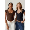 QINSEN Women’s Sexy Deep V Neck T Shirts Double Lined Short Sleeve Crop Tops Casual Basic Going Out Top