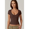 QINSEN Women’s Sexy Deep V Neck T Shirts Double Lined Short Sleeve Crop Tops Casual Basic Going Out Top
