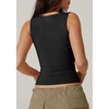 QINSEN Women’s Sweetheart Neck Sleeveless Crop Tank Form-Fitting Wide Strap Top for Casual Active Wear(Black)