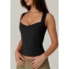 QINSEN Women’s Sweetheart Neck Sleeveless Crop Tank Form-Fitting Wide Strap Top for Casual Active Wear(Black)