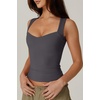QINSEN Women’s Sweetheart Neck Sleeveless Crop Tank Form-Fitting Wide Strap Top for Casual Active Wear(Dark Grey)