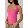 QINSEN Women’s Sweetheart Neck Sleeveless Crop Tank Form-Fitting Wide Strap Top for Casual Active Wear(Hot Pink)