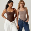 QINSEN Women’s Sweetheart Neck Sleeveless Crop Tank Form-Fitting Wide Strap Top for Casual Active Wear(Mushroom)