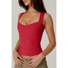 QINSEN Women’s Sweetheart Neck Sleeveless Crop Tank Form-Fitting Wide Strap Top for Casual Active Wear(Red)