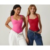QINSEN Women’s Sweetheart Neck Sleeveless Crop Tank Form-Fitting Wide Strap Top for Casual Active Wear(Red)