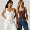QINSEN Women’s Sweetheart Neck Sleeveless Crop Tank Form-Fitting Wide Strap Top for Casual Active Wear(White)