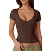QINSEN Women’s Sexy Deep V Neck T Shirts Double Lined Short Sleeve Crop Tops Casual Basic Going Out Top