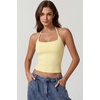 QINSEN Self Tie Halter Neck Basic Shirts for Womens Double Lined Slimming Fit Going Out Sleeveless Tops(Light Yellow)