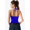 QINSEN Self Tie Halter Neck Basic Shirts for Womens Double Lined Slimming Fit Going Out Sleeveless Tops(Sapphire)