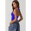QINSEN Self Tie Halter Neck Basic Shirts for Womens Double Lined Slimming Fit Going Out Sleeveless Tops(Sapphire)