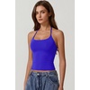 QINSEN Self Tie Halter Neck Basic Shirts for Womens Double Lined Slimming Fit Going Out Sleeveless Tops(Sapphire)