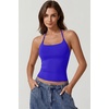QINSEN Self Tie Halter Neck Basic Shirts for Womens Double Lined Slimming Fit Going Out Sleeveless Tops(Sapphire)