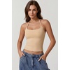 QINSEN Self Tie Halter Neck Basic Shirts for Womens Double Lined Slimming Fit Going Out Sleeveless Tops(Tan)
