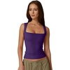 QINSEN Women’s Square Neck Sleeveless Double-Layer Tank Tops Basic Tight T Shirts(Dark Purple)