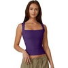 QINSEN Women’s Square Neck Sleeveless Double-Layer Tank Tops Basic Tight T Shirts(Dark Purple)