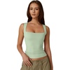 QINSEN Women’s Square Neck Sleeveless Double-Layer Tank Tops Basic Tight T Shirts(Light Viridian)